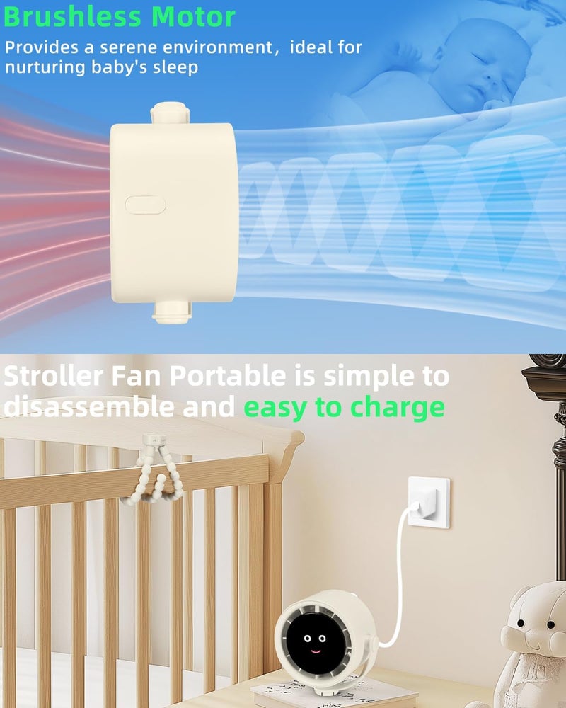 Akejrym Stroller Fan Portable, Personal Fan for Travel, Digital display, Detachable 5 Speeds Rechargeable 360° Rotate Flexible Tripod Fan, For Home Office Stroller Camping - Rice White - Image 4